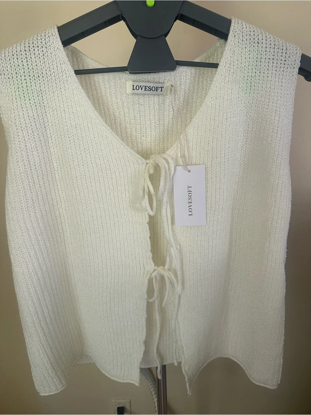 Women's Cream Knit Tie-Front Sweater Vest